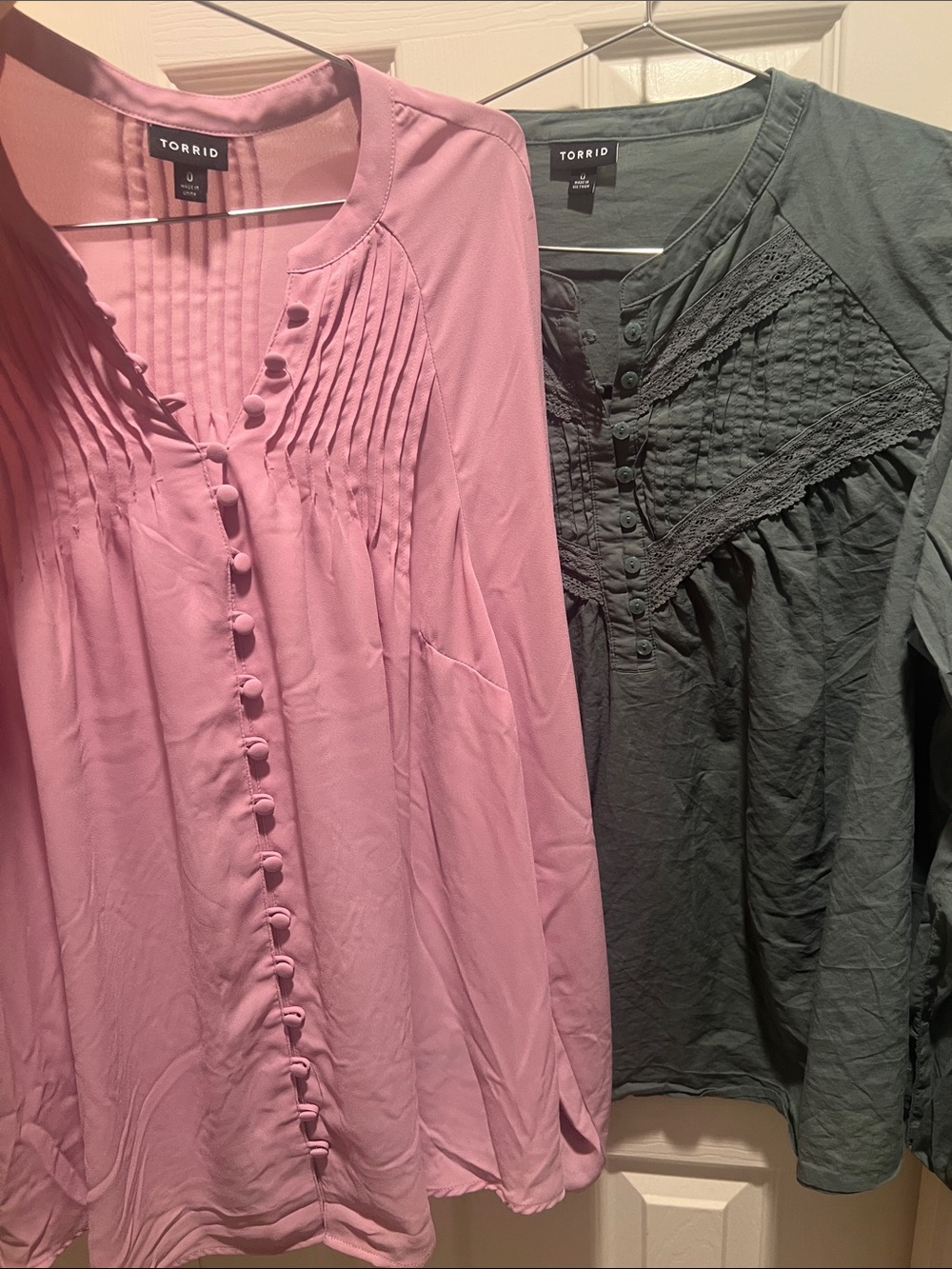 torrid Pink Button-Front Pintuck Blouse and torrid green button blouse size 0